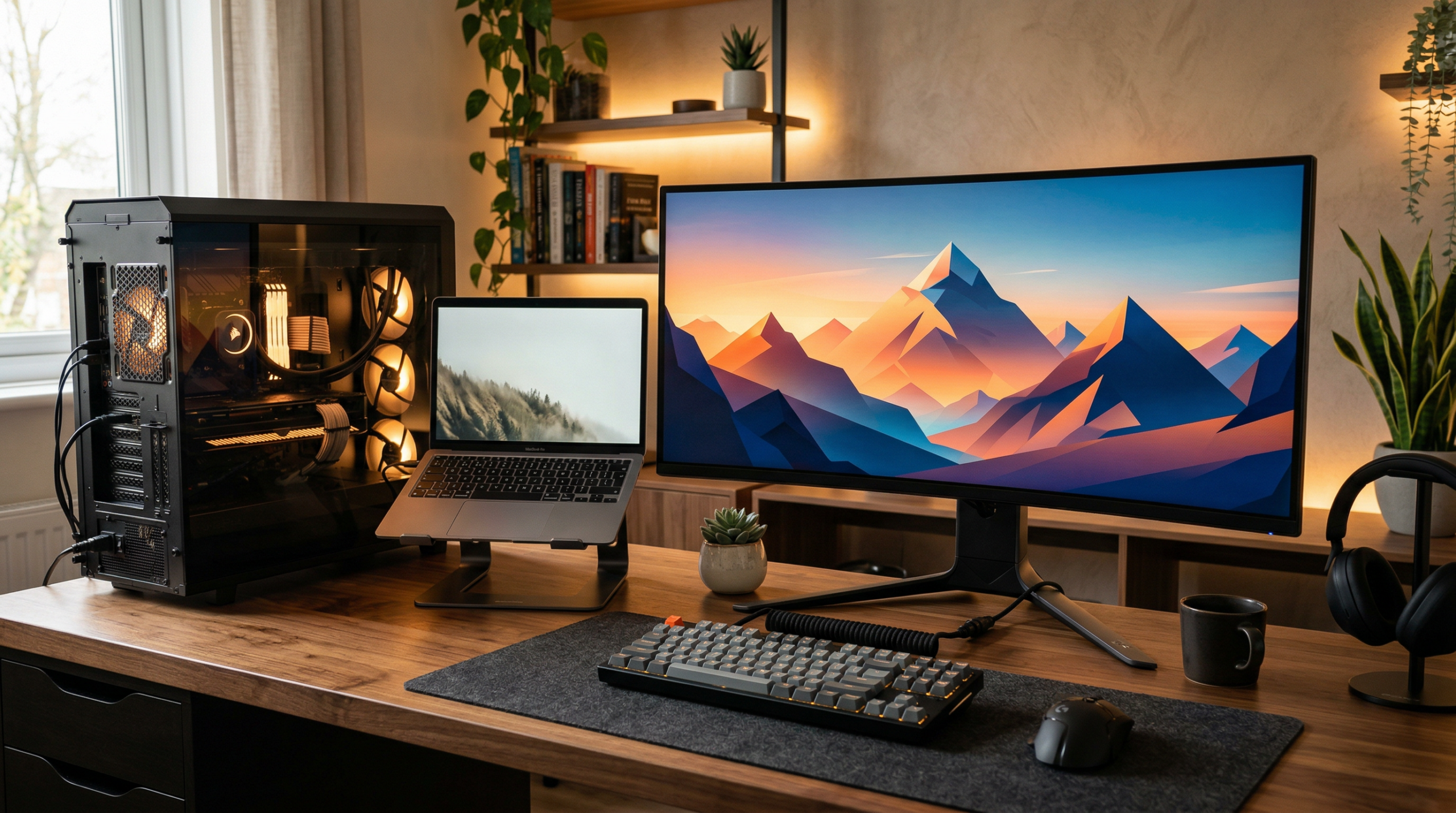 gaming pc desk setup win mac